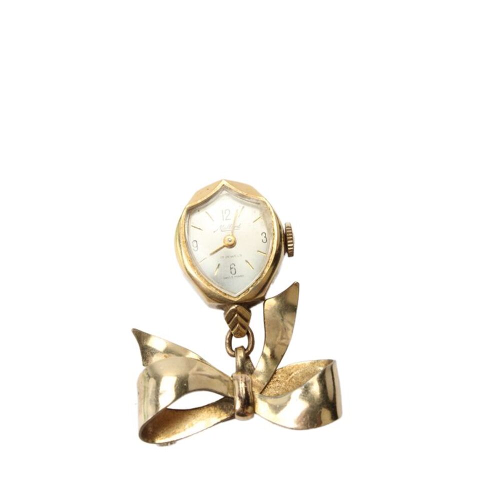Designer Womens Vintage 10K GF Mallard Watch + 12K GF Bow Pin Conversion 1.5"